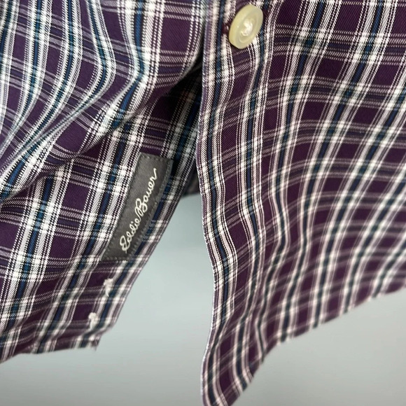 Eddie Bauer Mens Wrinkle Free Relaxed Fit Button Down Shirt Burgundy Plaid LTall - Picture 8 of 13